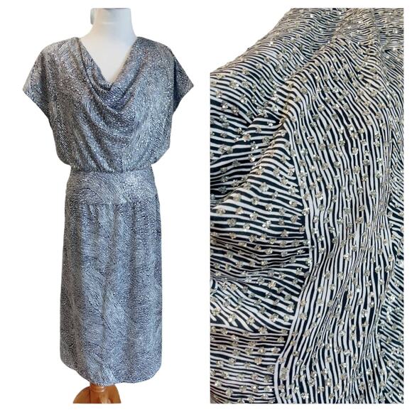 Vintage 70s-80s Silver Sparkle Animal Print Small USA Made - Picture 3 of 15